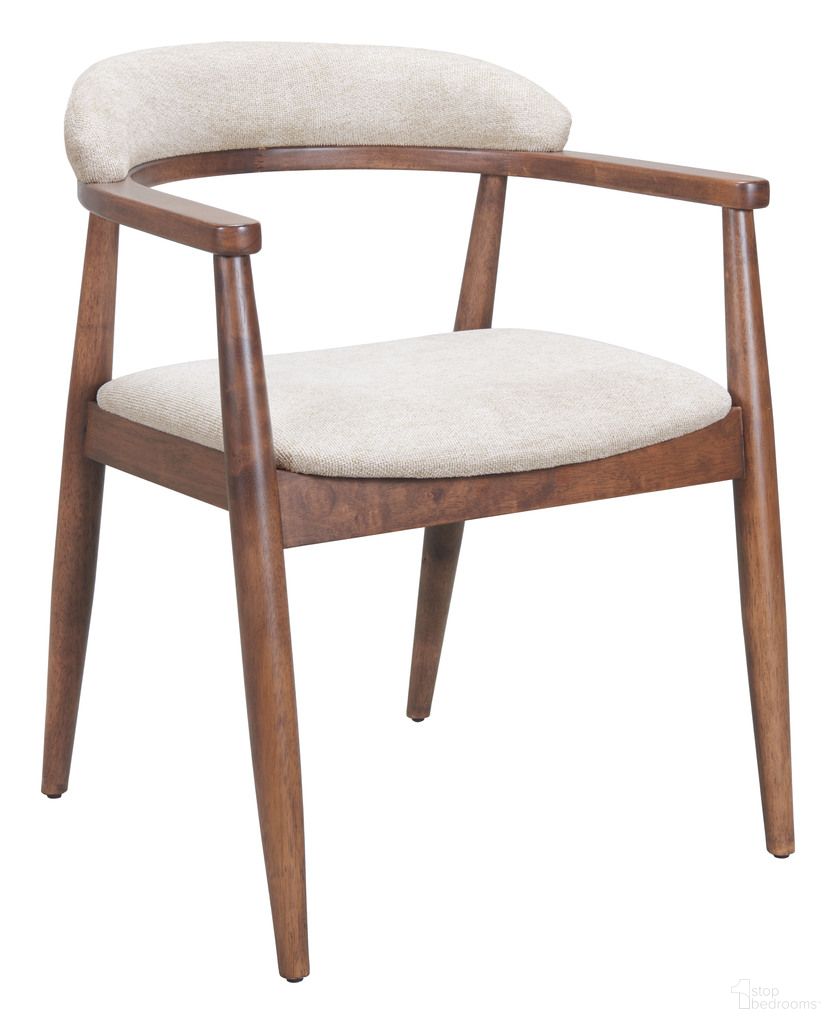 The appearance of Goka Dining Chair In Beige and Walnut designed by Zuo Modern in the modern / contemporary interior design. This walnut and beige piece of furniture  was selected by 1StopBedrooms from Goka Collection to add a touch of cosiness and style into your home. Sku: 110497. Material: Polyester. Chair Type: Arm Chair.
