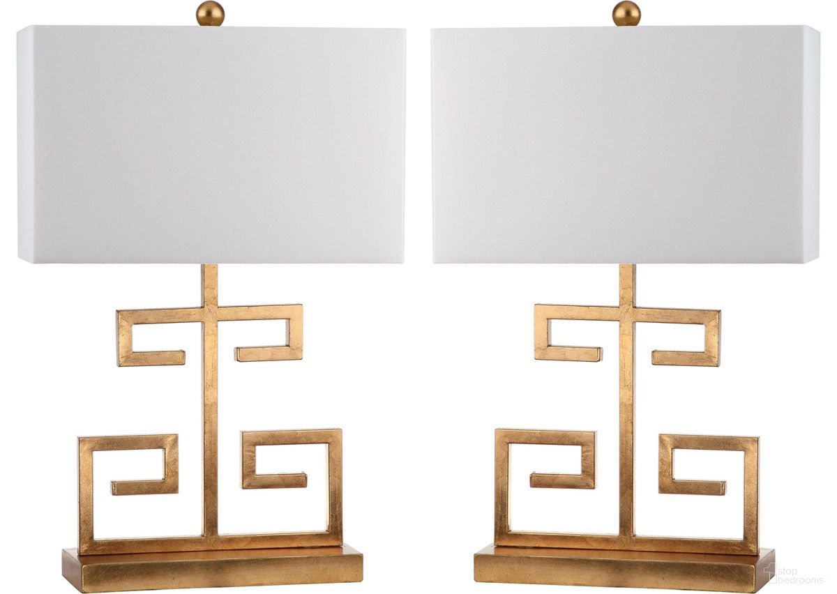 The appearance of Gold and Off-White Greek Key 25 Inch Table Lamp Set of 2 designed by Safavieh in the modern / contemporary interior design. This gold piece of furniture  was selected by 1StopBedrooms from Safavieh LIT Collection to add a touch of cosiness and style into your home. Sku: LIT4160C-SET2. Material: Iron.