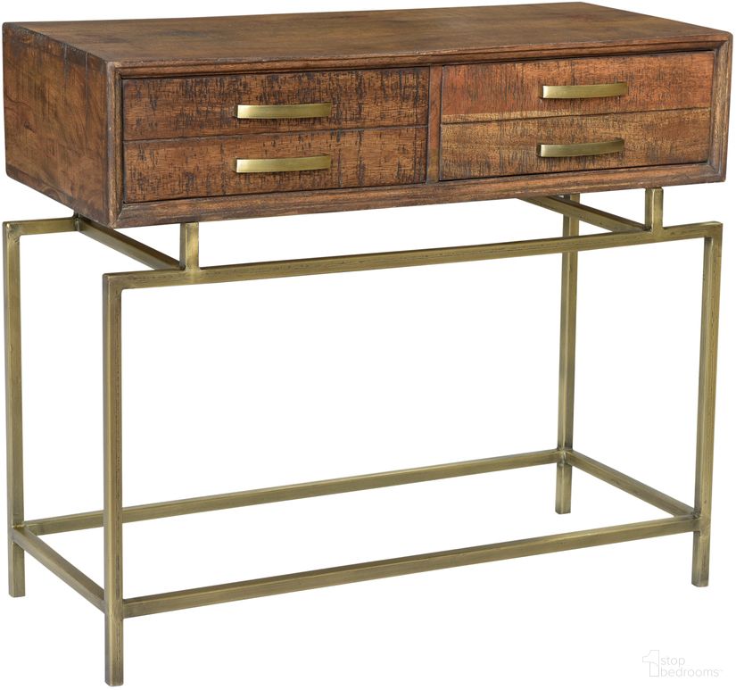 The appearance of Goldbust 2-Drawer Console Table In Brown designed by Moti in the transitional interior design. This brown piece of furniture was selected by 1StopBedrooms from Goldbust Collection to add a touch of cosiness and style into your home. Sku: 72105002. Material: Wood.