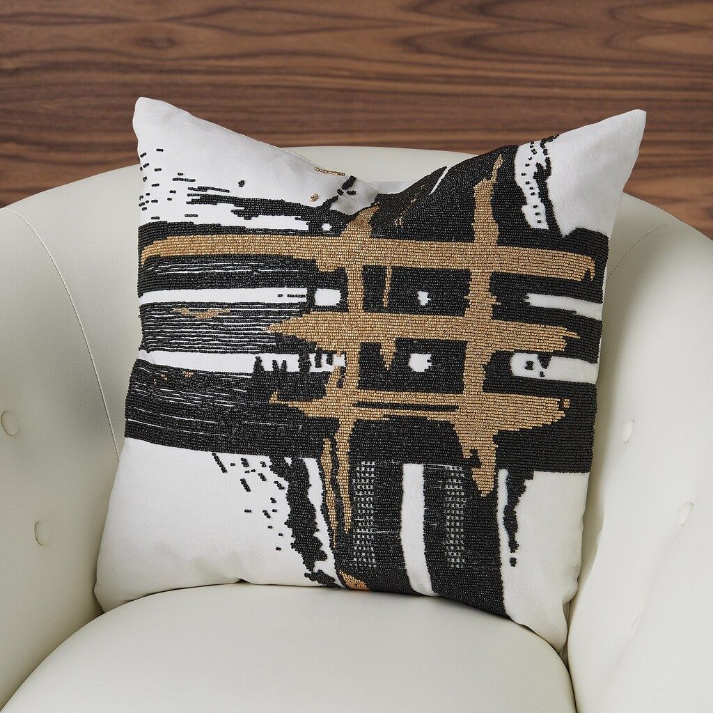 Golden Triple Crosshatch Pillow In White