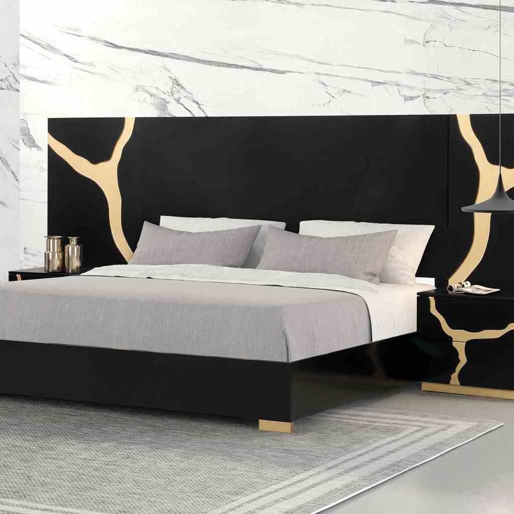 Goldsberg Eastern King Panel Bed with Extended Panel In Black and Gold