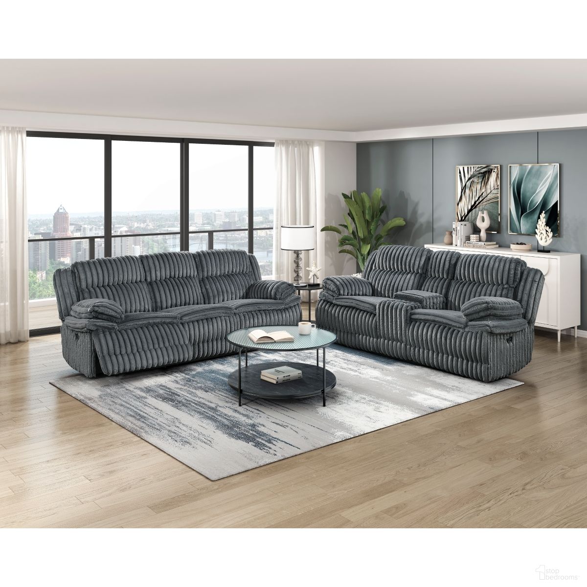 The appearance of Goodland Double Reclining Living Room Set In Dark Gray designed by Homelegance in the modern / contemporary interior design. This dark gray piece of furniture was selected by 1StopBedrooms from Goodland Collection to add a touch of cosiness and style into your home. Sku: 9577DG-3;9577DG-2. Material: Corduroy.