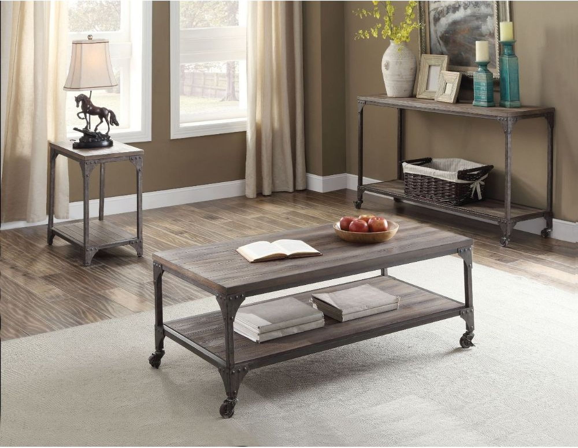 The appearance of Gorden Coffee Table In Weathered Oak And Antique Nickel designed by ACME in the transitional interior design. This antique nickel piece of furniture was selected by 1StopBedrooms from Gorden Collection to add a touch of cosiness and style into your home. Sku: 81445. Material: Wood.