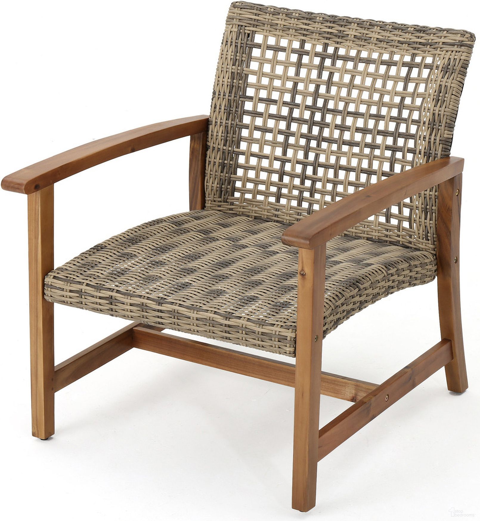 The appearance of Gorgeous Outdoor Club Chairs with Acacia Wood and Iron Construction In Natural and Grey - Set of 2 designed by Noble House in the rustic / southwestern interior design. This natural and grey piece of furniture  was selected by 1StopBedrooms from  to add a touch of cosiness and style into your home. Sku: 60397.00WTC. Material: Wood.