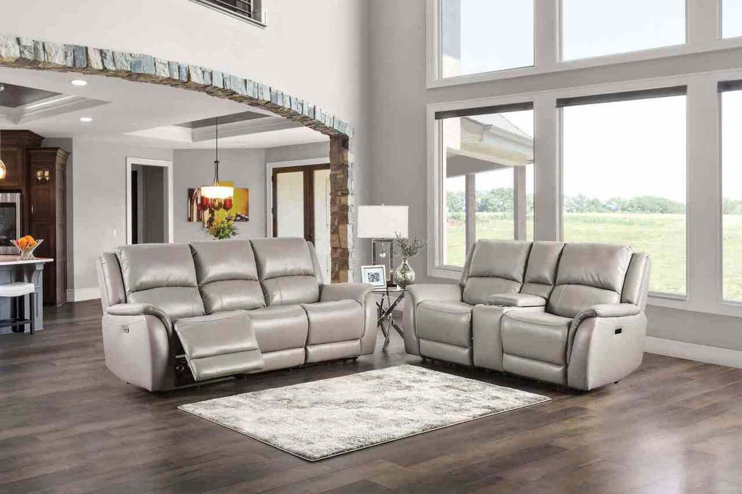 The appearance of Gorgius Power Reclining Living Room Set In Light Gray designed by Furniture of America in the transitional interior design. This light gray piece of furniture was selected by 1StopBedrooms from Gorgius Collection to add a touch of cosiness and style into your home. Sku: CM9910ST-AC;CM9910ST-LCH-PM;CM9910ST-RCH-PM;CM9910ST-CS;CM9910ST-LCH-PM;CM9910ST-RCH-PM. Material: Leather Match.