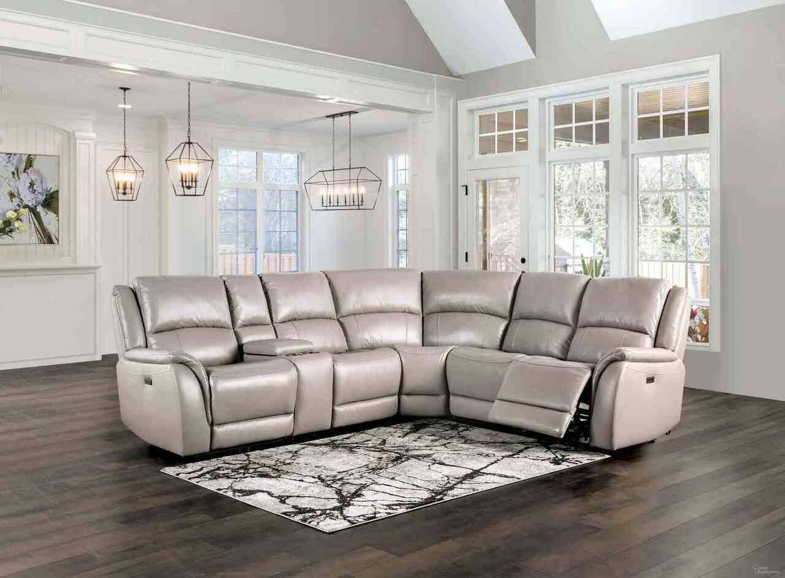 The appearance of Gorgius Power Sectional In Light Gray designed by Furniture of America in the transitional interior design. This light gray piece of furniture  was selected by 1StopBedrooms from Gorgius Collection to add a touch of cosiness and style into your home. Sku: CM9910ST-AC;CM9910ST-AC-M;CM9910ST-CNR;CM9910ST-CS;CM9910ST-LCH-PM;CM9910ST-RCH-PM. Material: Leather.