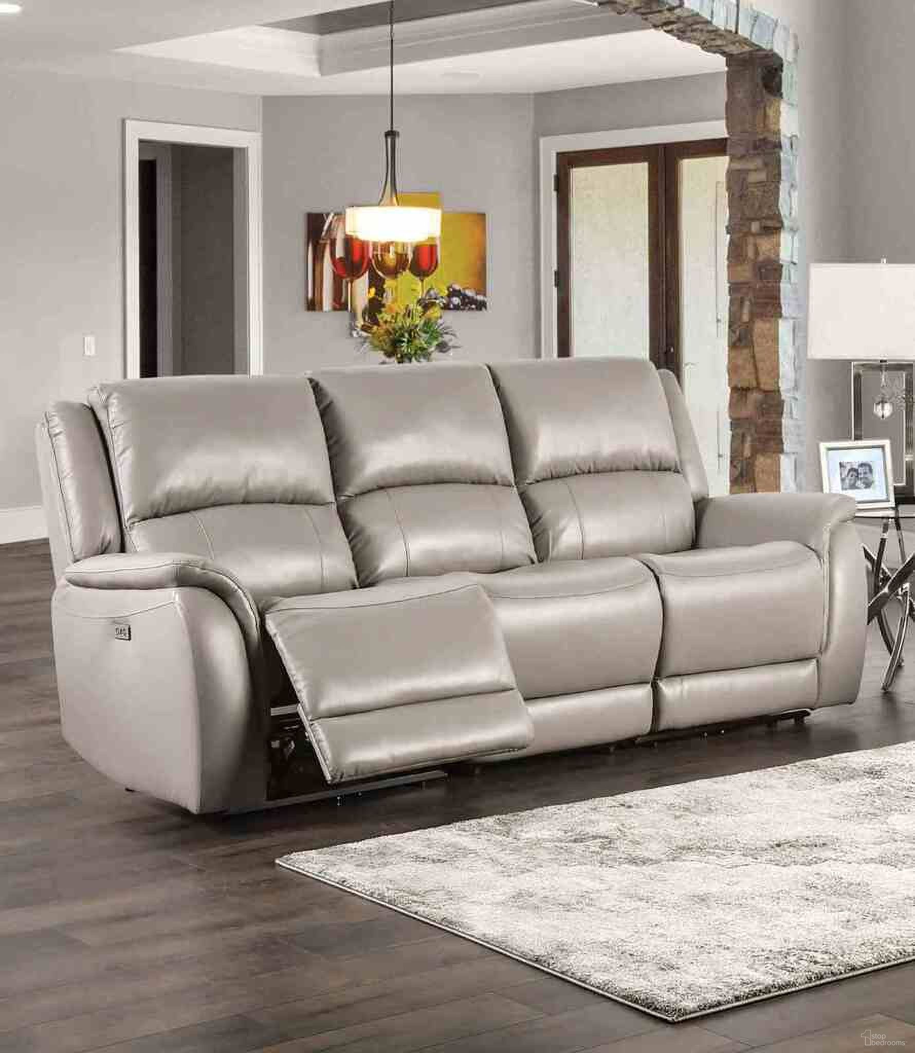 The appearance of Gorgius Power Sofa In Light Gray designed by Furniture of America in the transitional interior design. This light gray piece of furniture was selected by 1StopBedrooms from Gorgius Collection to add a touch of cosiness and style into your home. Sku: CM9910ST-AC;CM9910ST-LCH-PM;CM9910ST-RCH-PM. Material: Leather Match.