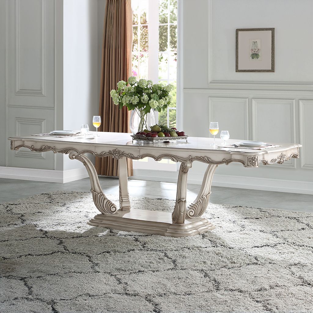 The appearance of Gorsedd Dining Table designed by ACME in the transitional interior design. This antique white piece of furniture was selected by 1StopBedrooms from Gorsedd Collection to add a touch of cosiness and style into your home. Sku: 67440T;67441ST. Table Base Style: Pedestal. Material: Wood. Size: 44".
