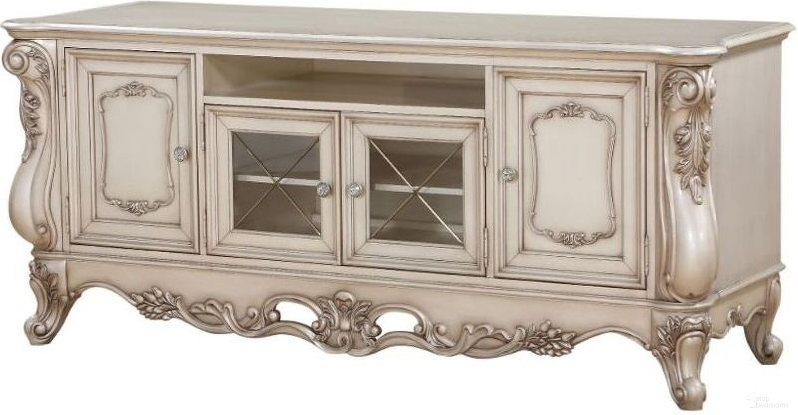 The appearance of Gorsedd TV Stand In Golden Ivory designed by ACME in the transitional interior design. This gold ivory piece of furniture  was selected by 1StopBedrooms from Gorsedd Collection to add a touch of cosiness and style into your home. Sku: 91443. Material: Wood.
