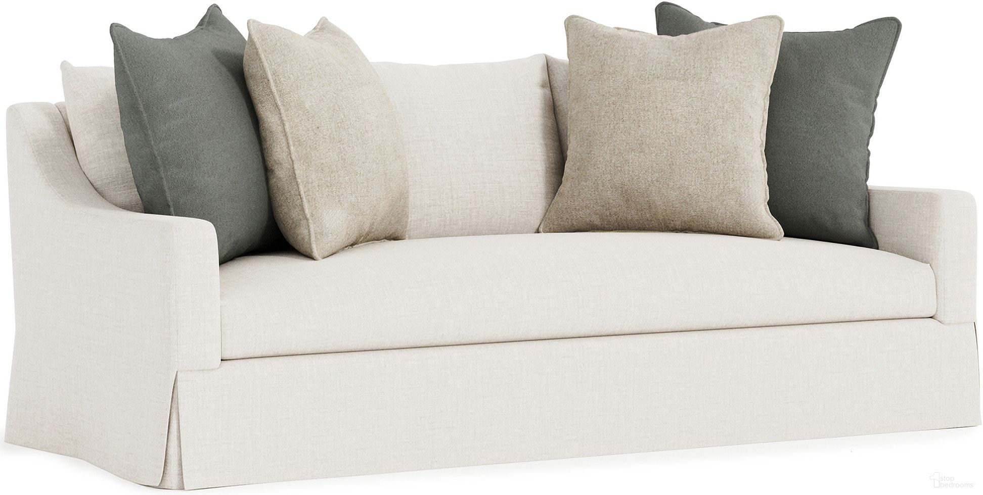The appearance of Grace Fabric Sofa designed by Bernhardt in the transitional interior design. This cream linen piece of furniture  was selected by 1StopBedrooms from Grace Collection to add a touch of cosiness and style into your home. Sku: P4917B. Material: Fabric. Upholstery Material: Linen.