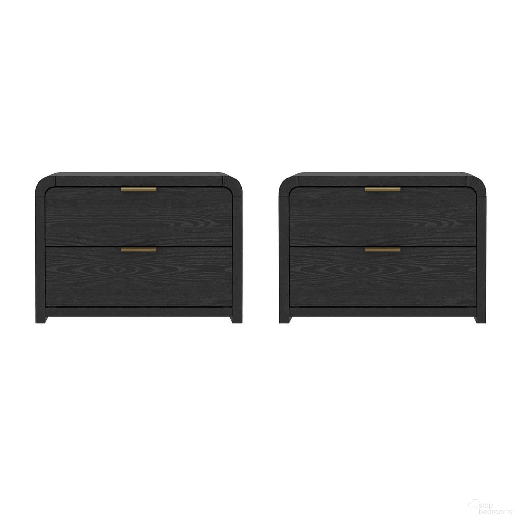 Grace Modern 2-Drawer 28" Nightstand Set of 2 in Black and Gold