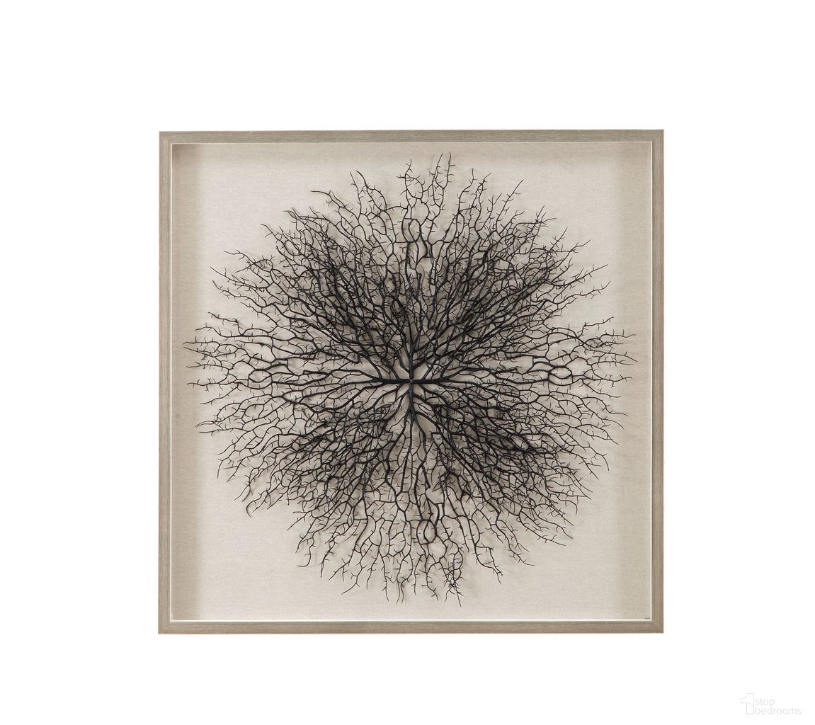Gracee 32 Inch Wall Art in Hand-Painted Sea Fan with Square Shadow Box In White and Silver
