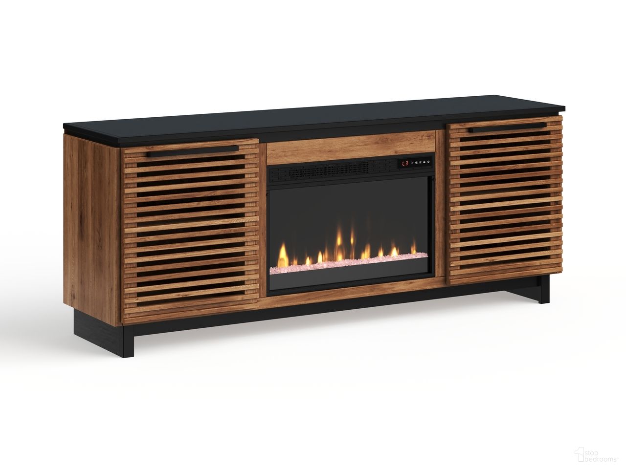 Graceland 69 Inch Two-Tone Wood Fireplace TV Stand In Black and bourbon