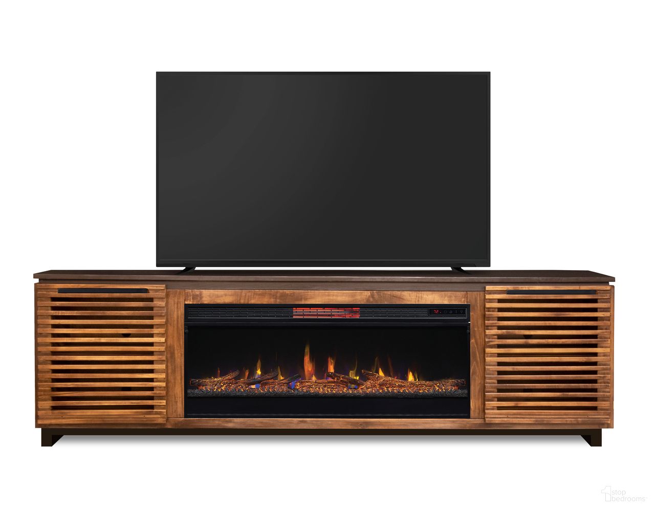 Graceland 86" Two-Tone Wood Fireplace TV Stand In Black and Bourbon