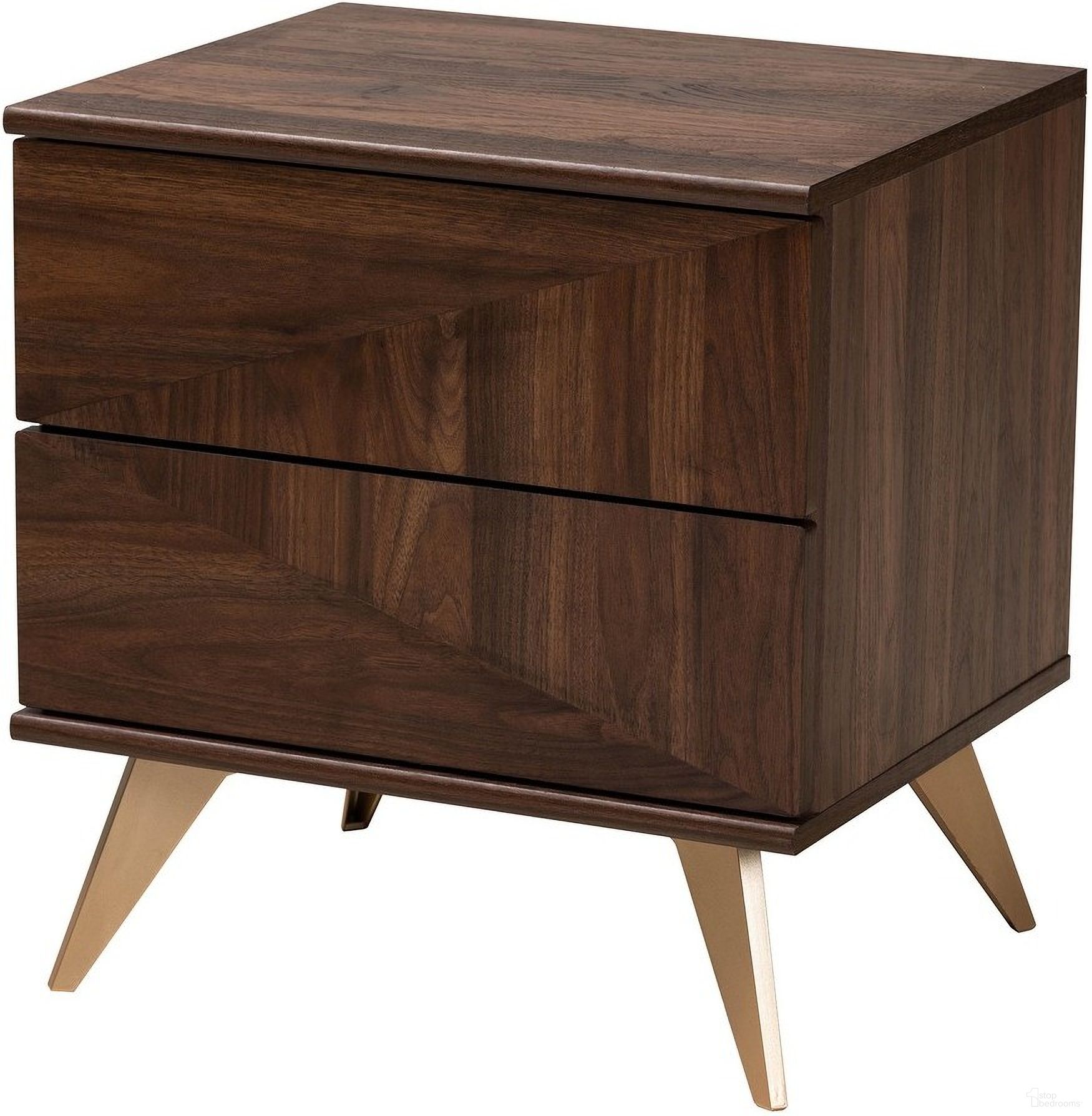 The appearance of Graceland Wood 2 Drawer Nightstand In Walnut Brown and Gold designed by Baxton Studio in the transitional interior design. This brown/gold piece of furniture was selected by 1StopBedrooms from Graceland Collection to add a touch of cosiness and style into your home. Sku: LV45ST4524WI-CLB-NS. Material: Wood.