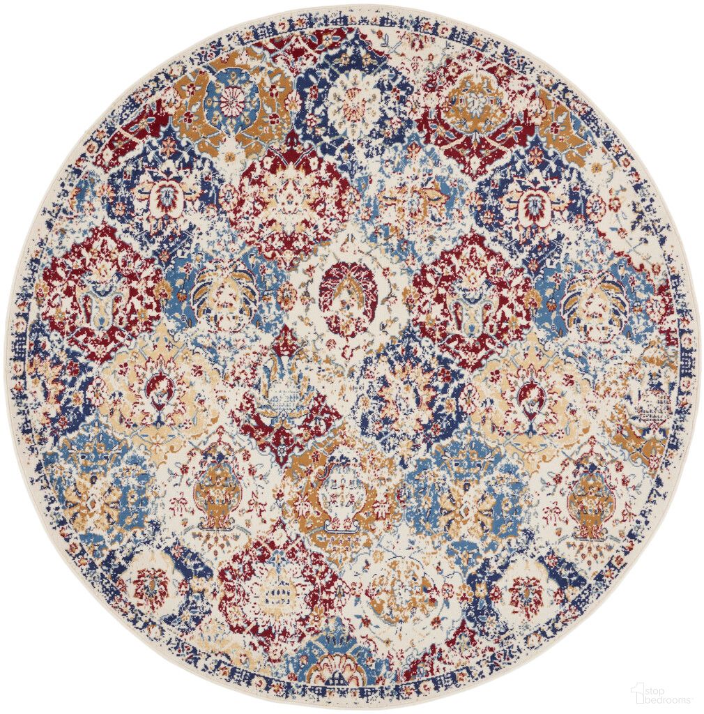 The appearance of Grafix 5'3" x 5'3" Round Indoor Rug In Blue Multi designed by Nourison in the rustic / southwestern interior design. This blue multi piece of furniture  was selected by 1StopBedrooms from Grafix Collection to add a touch of cosiness and style into your home. Sku: 99446900432. Material: Polypropylene.