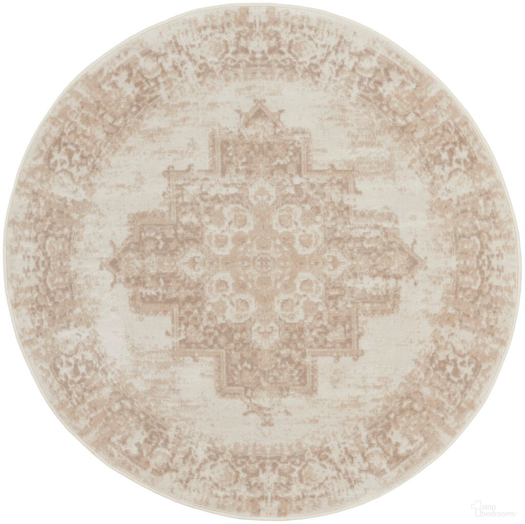 Grafix 5'3" x 5'3" Round Vintage Indoor Rug In Ivory Beige
