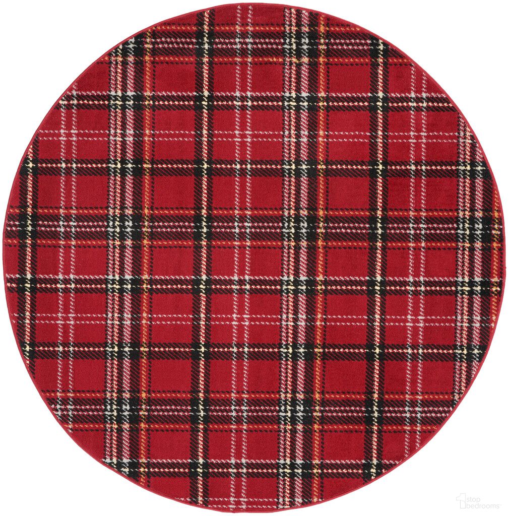 Grafix 5'3" x 5'3" Round Rustic Indoor Rug In Red