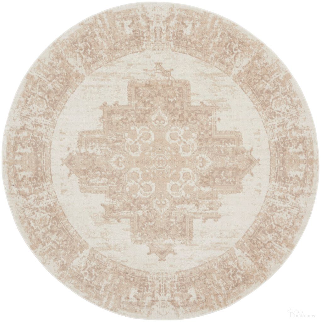 The appearance of Grafix 8' x 8' Round Vintage Indoor Rug In Ivory Beige designed by Nourison in the rustic / southwestern interior design. This ivory beige piece of furniture was selected by 1StopBedrooms from Grafix Collection to add a touch of cosiness and style into your home. Sku: 99446986504. Material: Polypropylene.