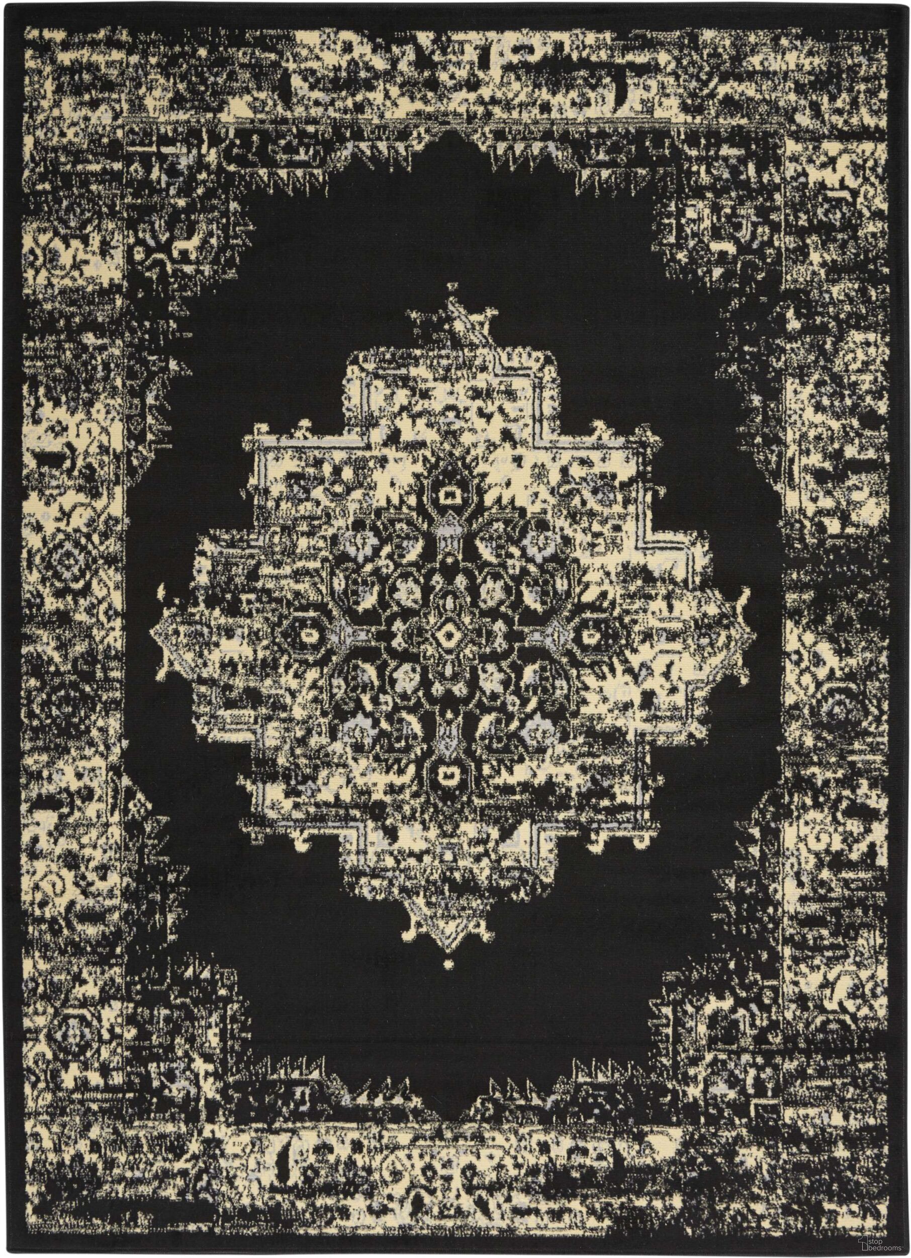 The appearance of Grafix Black 5'3" x 7'3" Vintage Area Rug designed by Nourison in the rustic / southwestern interior design. This black piece of furniture  was selected by 1StopBedrooms from Grafix Collection to add a touch of cosiness and style into your home. Sku: 99446395085. Material: Polypropylene.