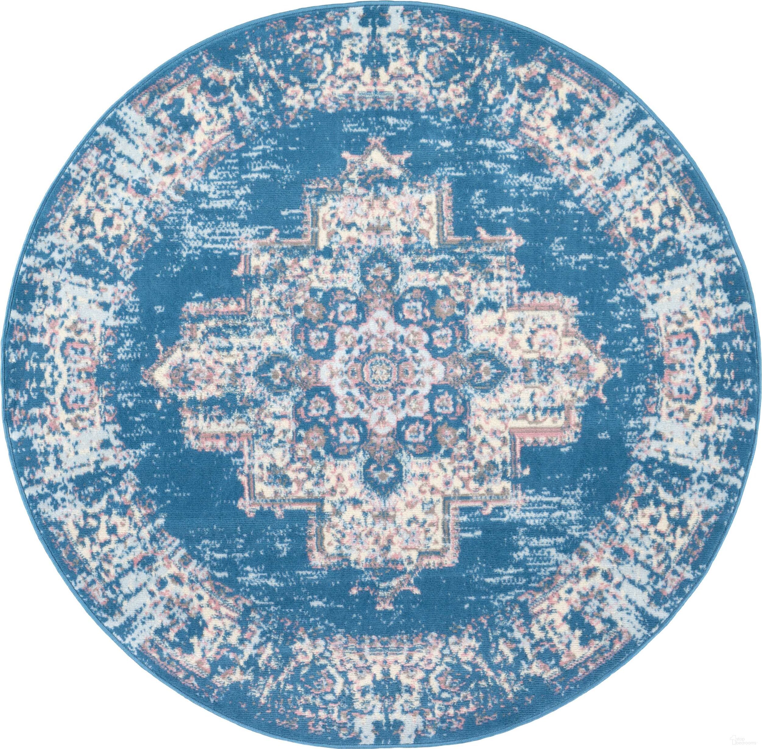 The appearance of Grafix Blue 5'3" x 5'3" Round Vintage Area Rug designed by Nourison in the rustic / southwestern interior design. This blue piece of furniture was selected by 1StopBedrooms from Grafix Collection to add a touch of cosiness and style into your home. Sku: 99446481566. Material: Polypropylene.
