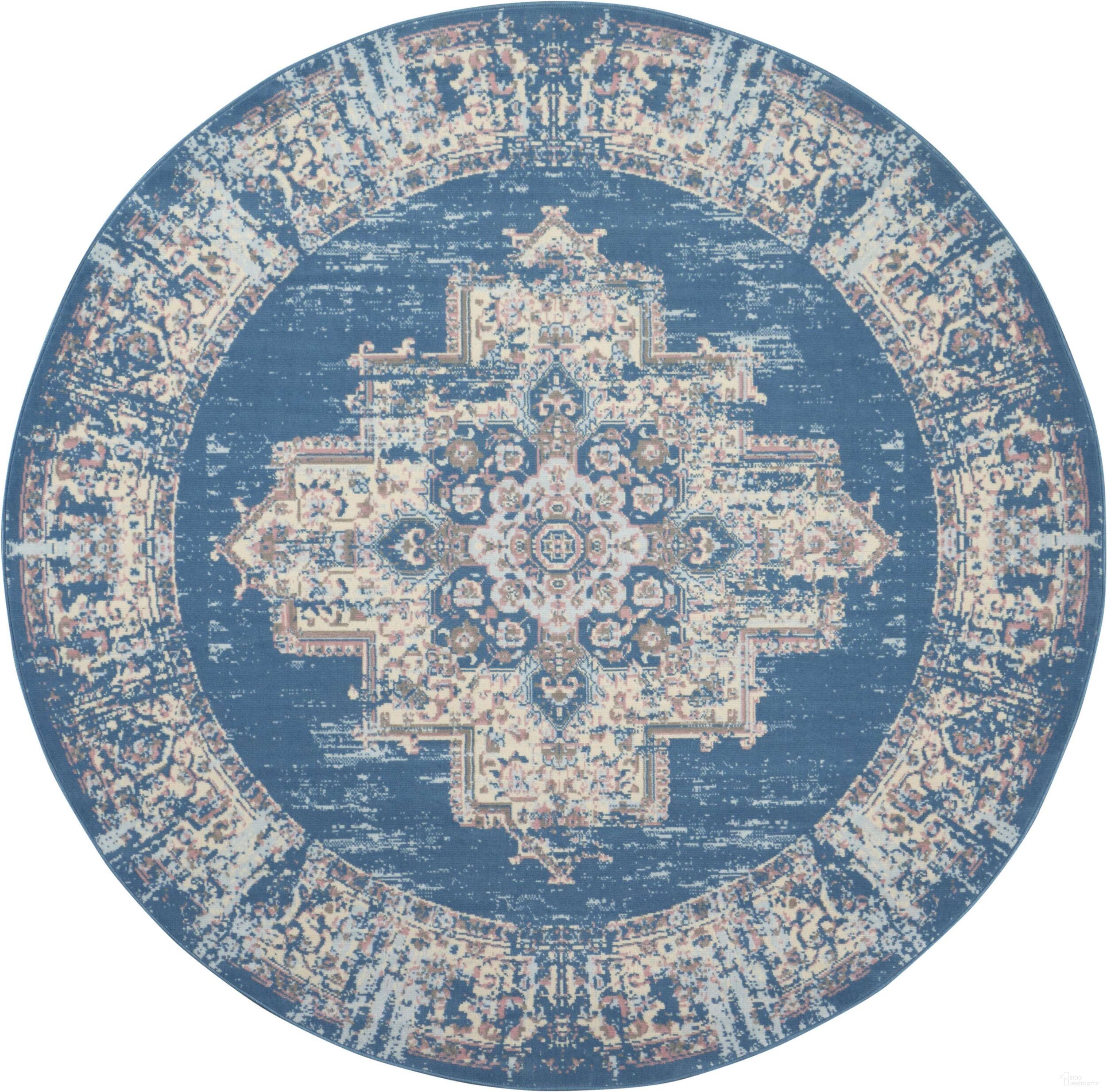 Grafix Blue 8' x 8' Round Vintage Area Rug