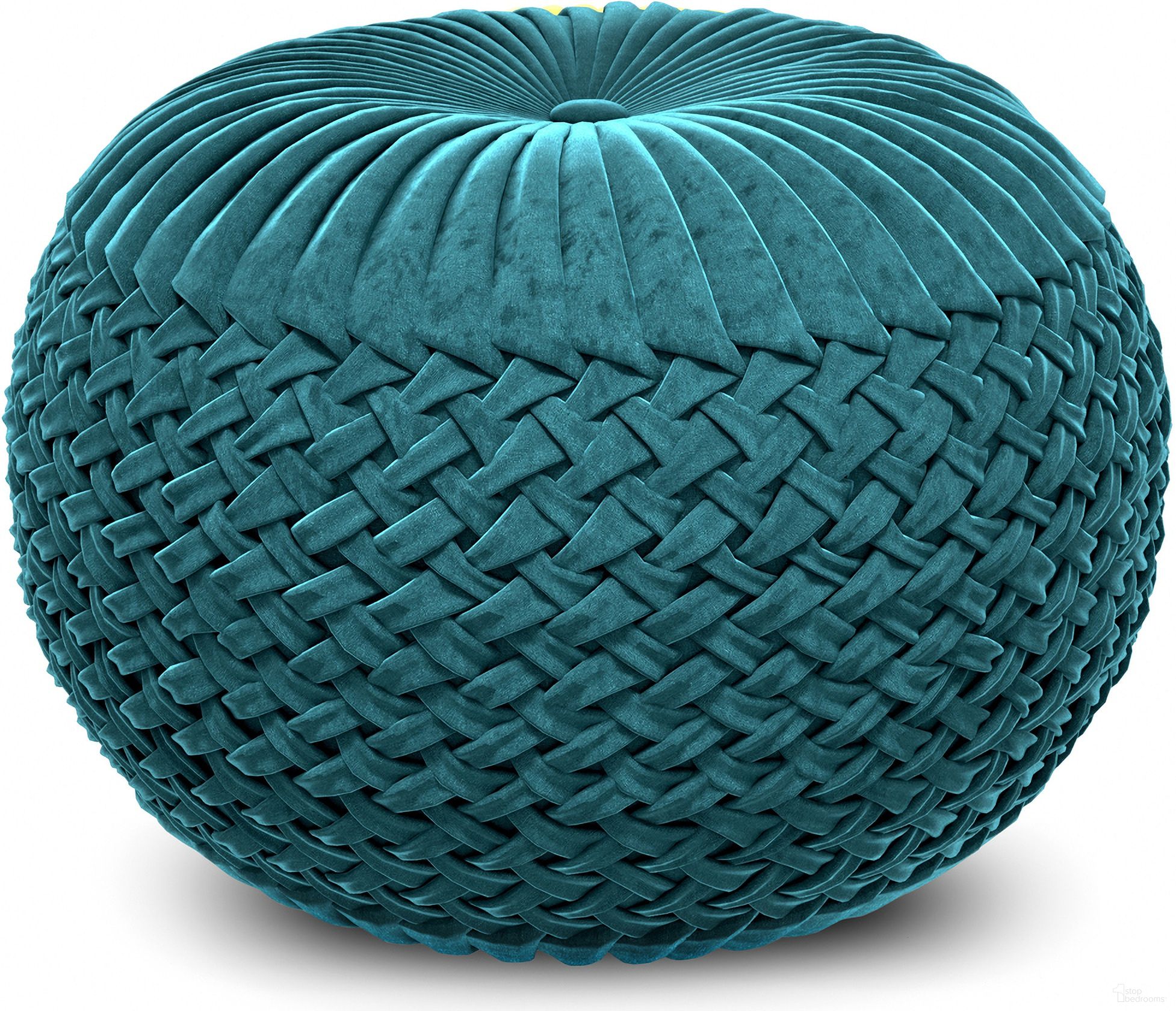The appearance of Grafton Velvet Round Pouf In Teal designed by Simpli Home in the transitional interior design. This teal piece of furniture was selected by 1StopBedrooms from Grafton Collection to add a touch of cosiness and style into your home. Sku: AXCPF-23-TL. Material: Velvet.