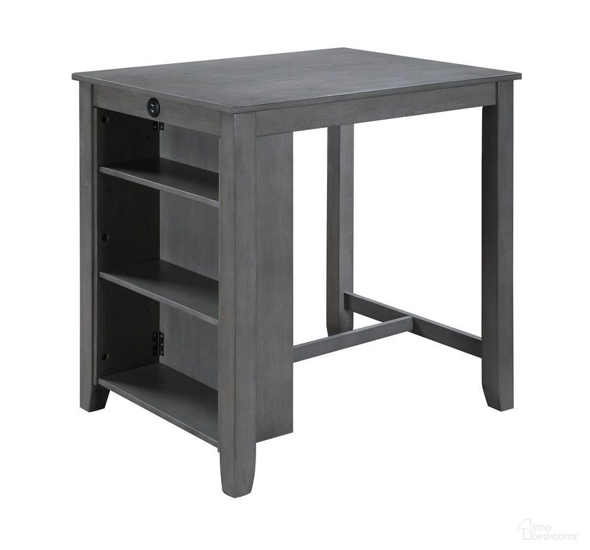The appearance of Graham 36 Inch Small Space Counter Height Dining Table with USB Charging Ports and Shelves In Gray designed by Lilola Home in the modern / contemporary interior design. This gray piece of furniture was selected by 1StopBedrooms from Graham Collection to add a touch of cosiness and style into your home. Sku: 30541-T. Table Base Style: Trestle. Material: Wood. Table Top Shape: Rectangular. Size: 28" x 36".