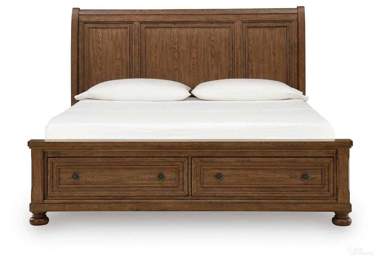Grailmyn California King Sleigh Storage Bed In Warm Brown