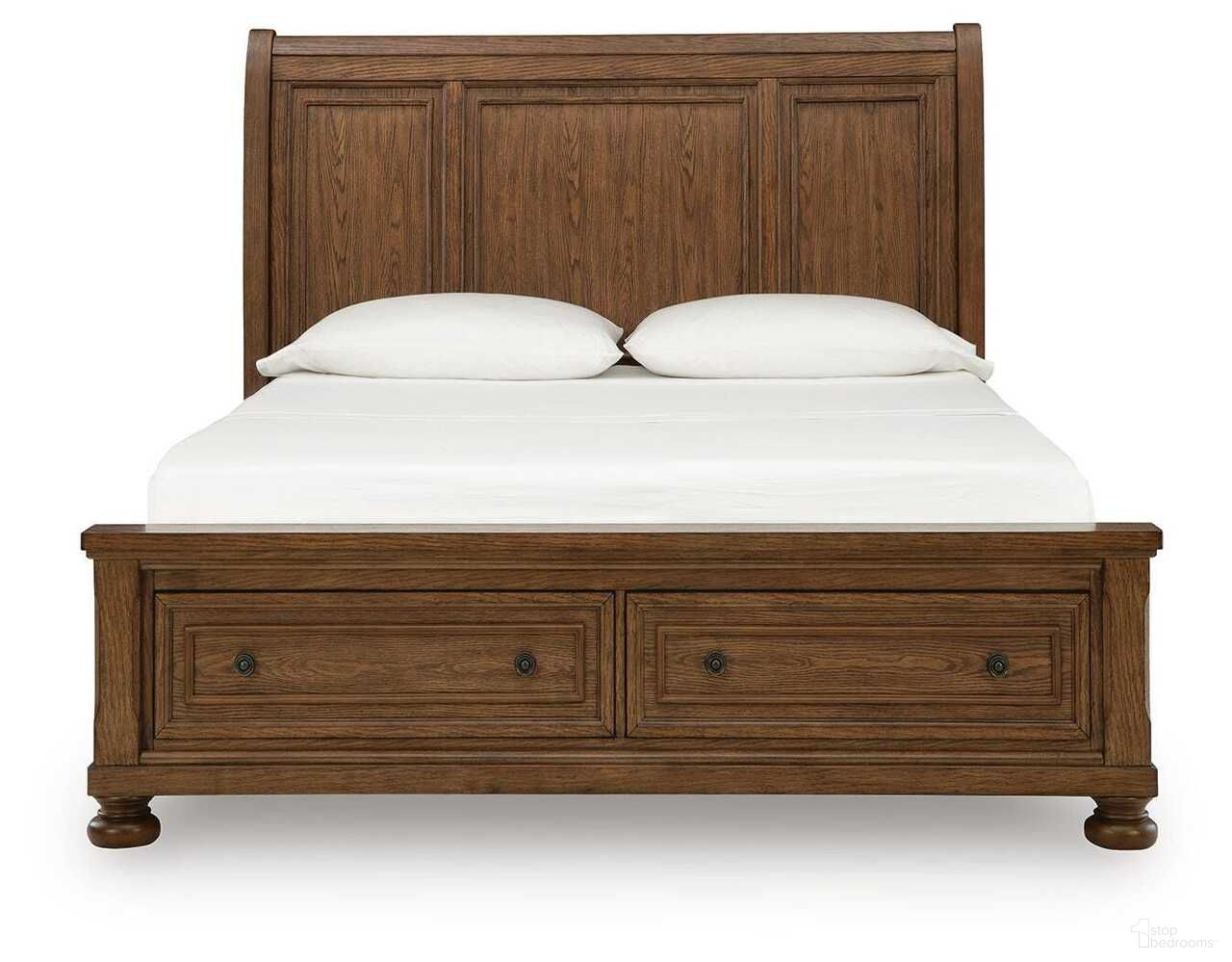 Grailmyn Queen Sleigh Storage Bed In Warm Brown