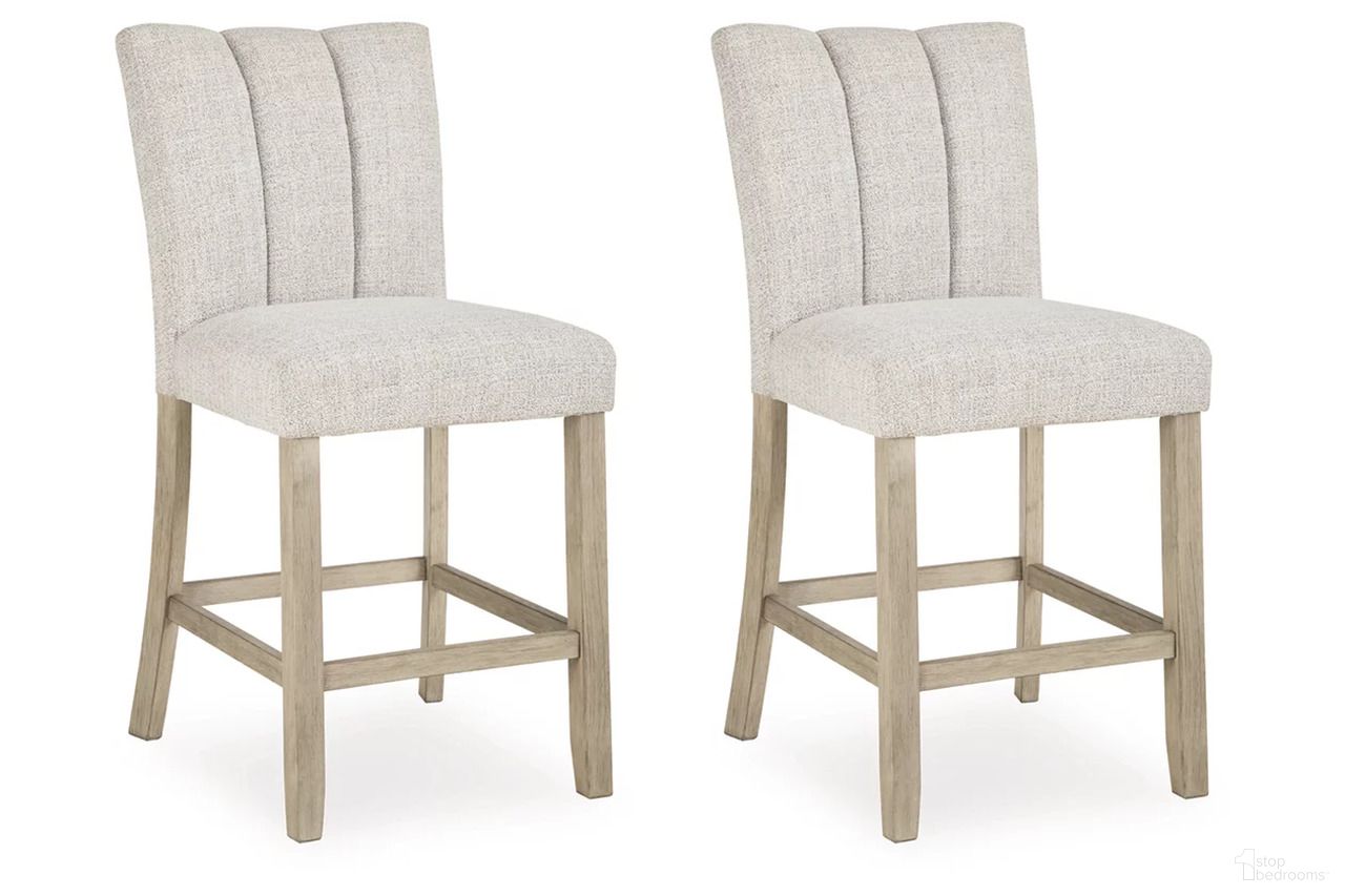 The appearance of Grallegen Counter Height Barstool Set of 2 In Bisque designed by Signature Design by Ashley in the modern / contemporary interior design. This bisque piece of furniture  was selected by 1StopBedrooms from Grallegen Collection to add a touch of cosiness and style into your home. Sku: NCD575-124. Material: Wood.