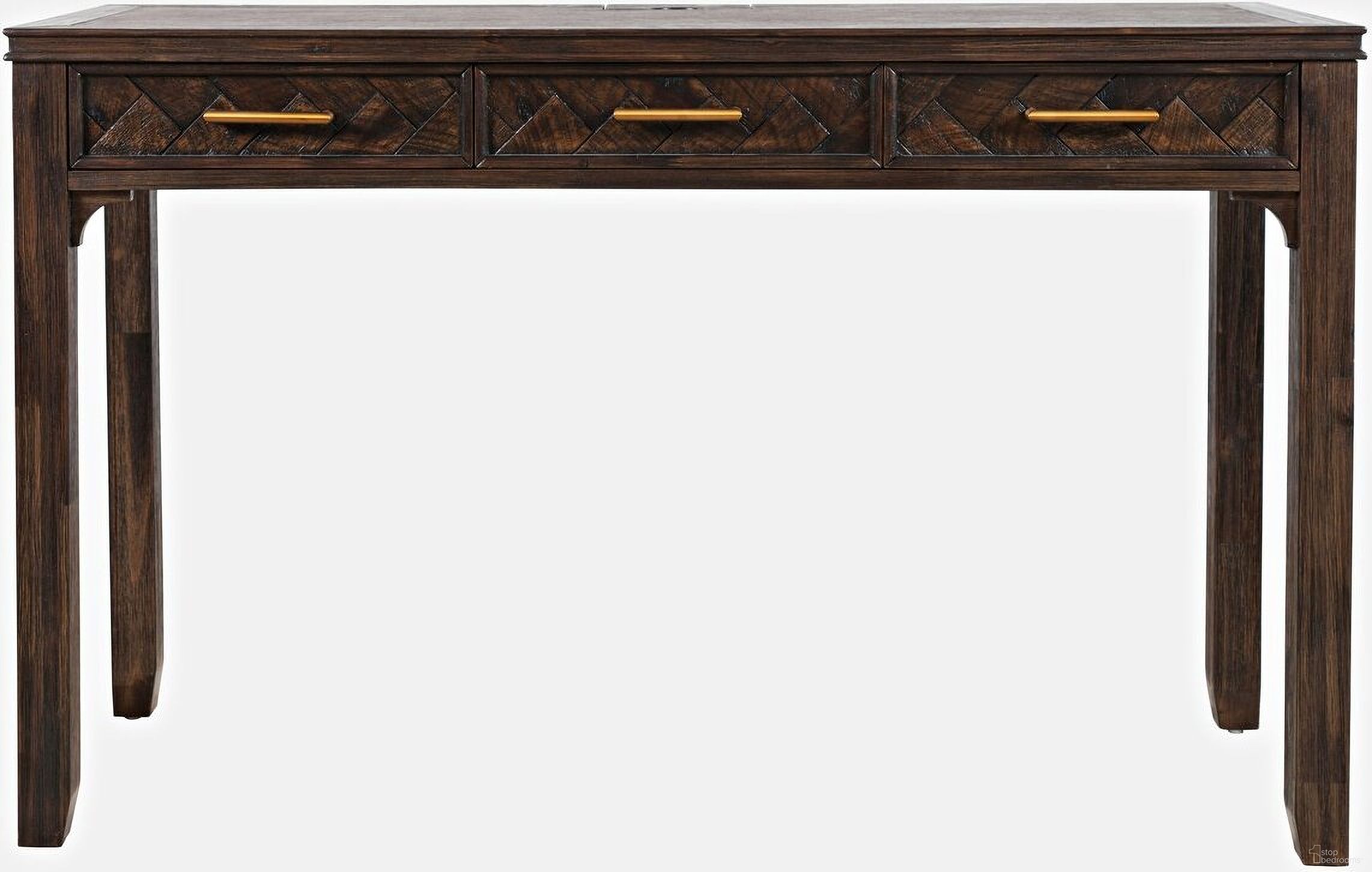The appearance of Gramercy Chevron 3 Drawer USB Charging Desk In Dark Brown designed by Jofran in the modern / contemporary interior design. This dark brown piece of furniture was selected by 1StopBedrooms from Gramercy Collection to add a touch of cosiness and style into your home. Sku: 1756-48. Material: Acacia.
