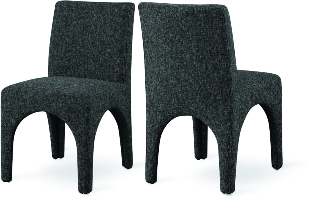 Gramercy Linen Textured Fabric Dining Chair Set of 2 In Black by