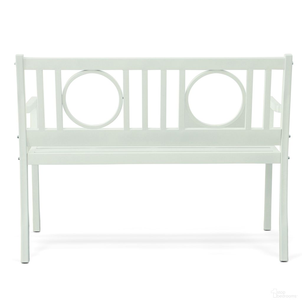 The appearance of Gramercy Outdoor Bench In White designed by Carolina Living in the modern / contemporary interior design. This white piece of furniture  was selected by 1StopBedrooms from Grammercy Collection to add a touch of cosiness and style into your home. Sku: MBN4735-WHT. Material: Steel.