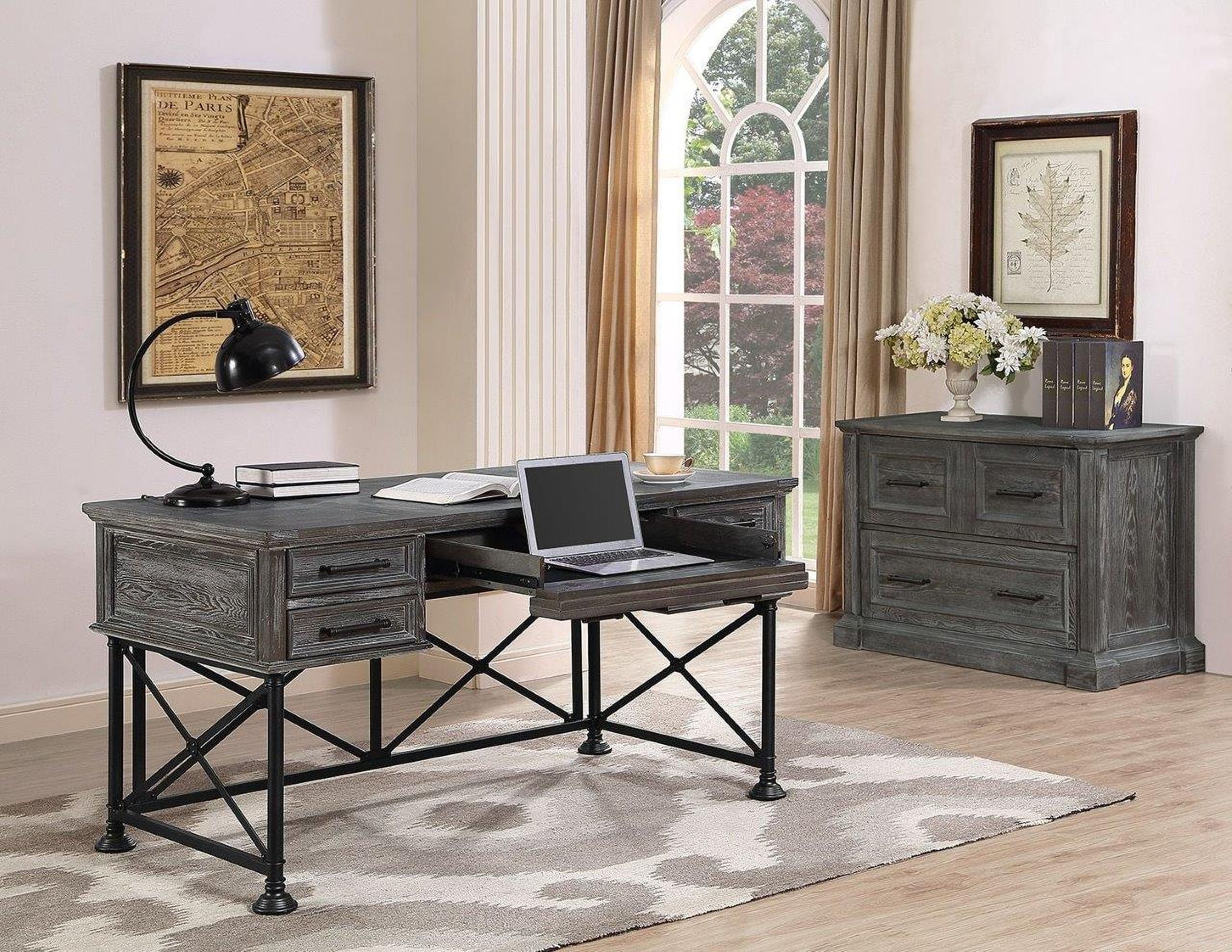 The appearance of Gramercy Park Vintage Burnished Smoke Home Office Set designed by Parker House in the transitional interior design. This gray piece of furniture was selected by 1StopBedrooms from Gramercy Park Collection to add a touch of cosiness and style into your home. Sku: GRAM#9085;GRAM#9075. Material: Wood.