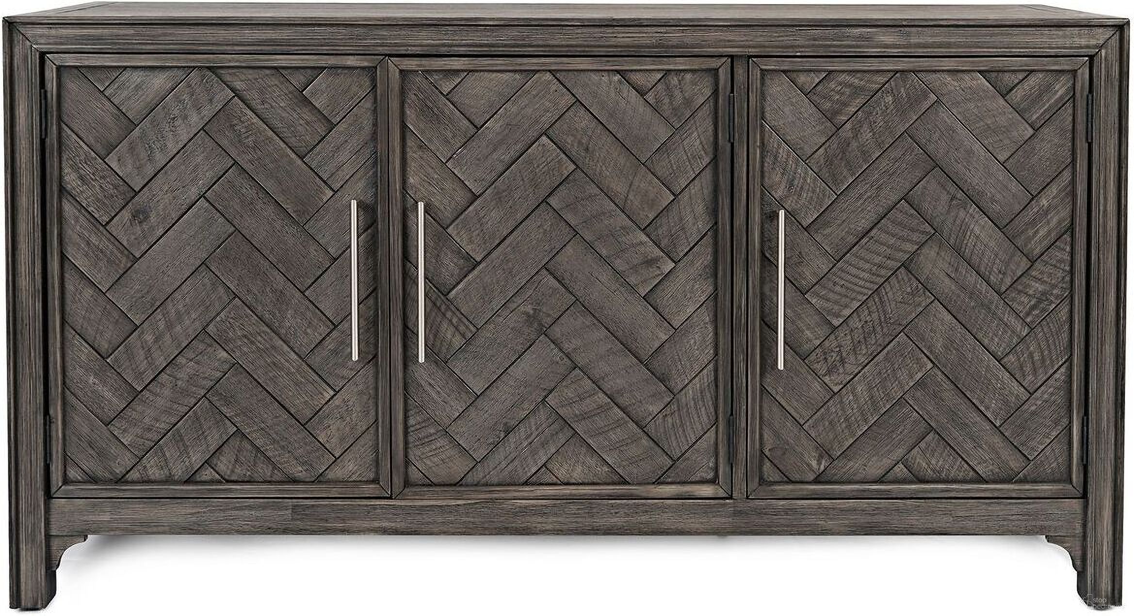 The appearance of Gramercy Chevron 60 Inch 3 Door Accent Cabinet In Platinum designed by Jofran in the transitional interior design. This platinum piece of furniture was selected by 1StopBedrooms from Gramercy Collection to add a touch of cosiness and style into your home. Sku: 1356-60. Material: Acacia.