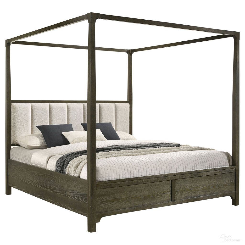 The appearance of Gran Park Queen Canopy Bed In Dark Cocoa and Beige designed by Coaster in the modern / contemporary interior design. This dark cocoa/beige piece of furniture  was selected by 1StopBedrooms from Gran Park Collection to add a touch of cosiness and style into your home. Sku: 224931QB1;224931QB2. Bed Type: Canopy Bed. Material: Polyester. Bed Size: Queen.
