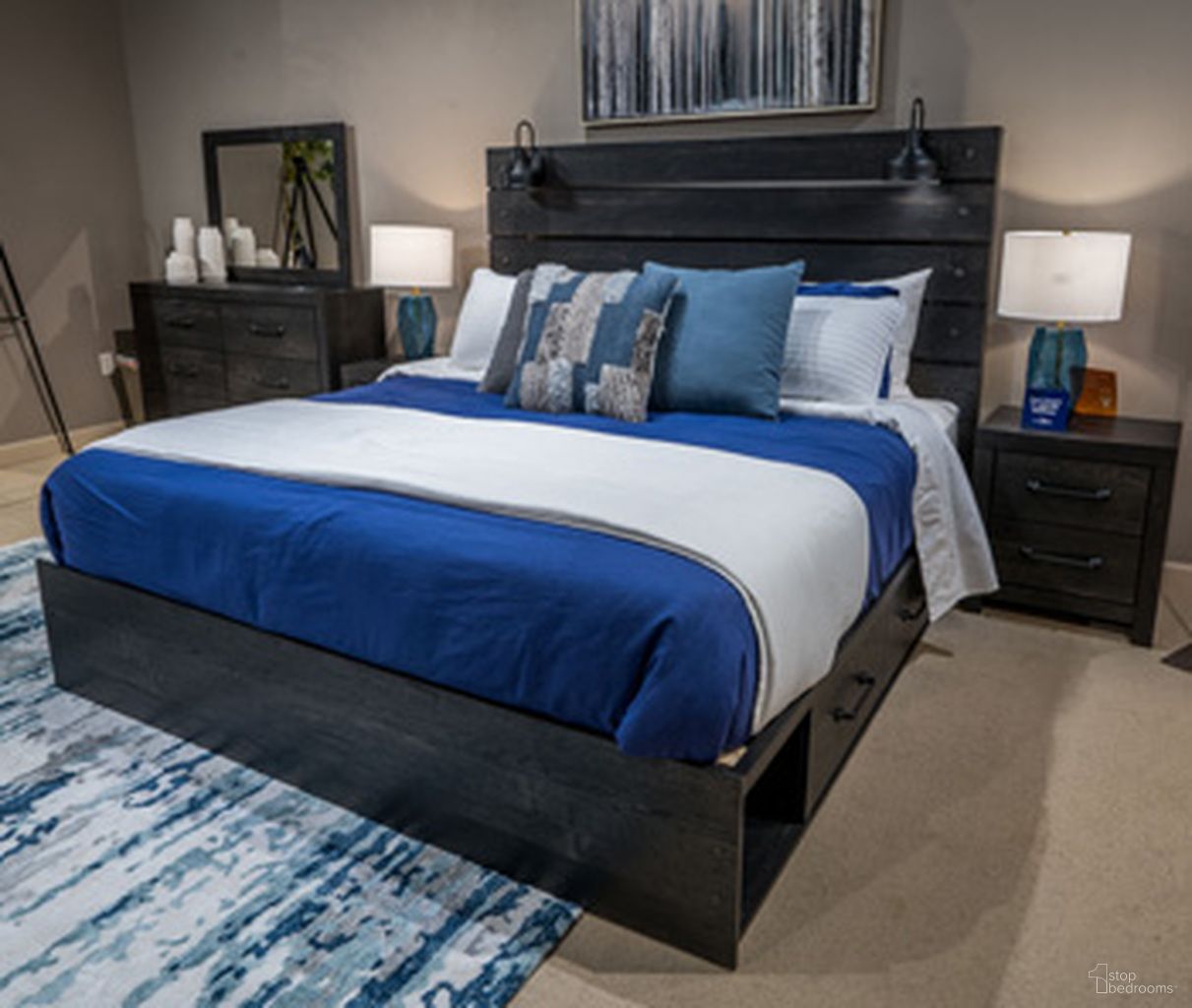 Granaport King Panel Bed with Storage In Dark Gray