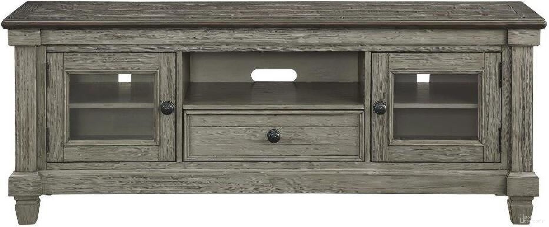 The appearance of Granby Coffee And Antique Gray TV Stand designed by Homelegance in the transitional interior design. This gray piece of furniture was selected by 1StopBedrooms from Granby Collection to add a touch of cosiness and style into your home. Sku: 56270GY-64T. Material: Rubberwood.