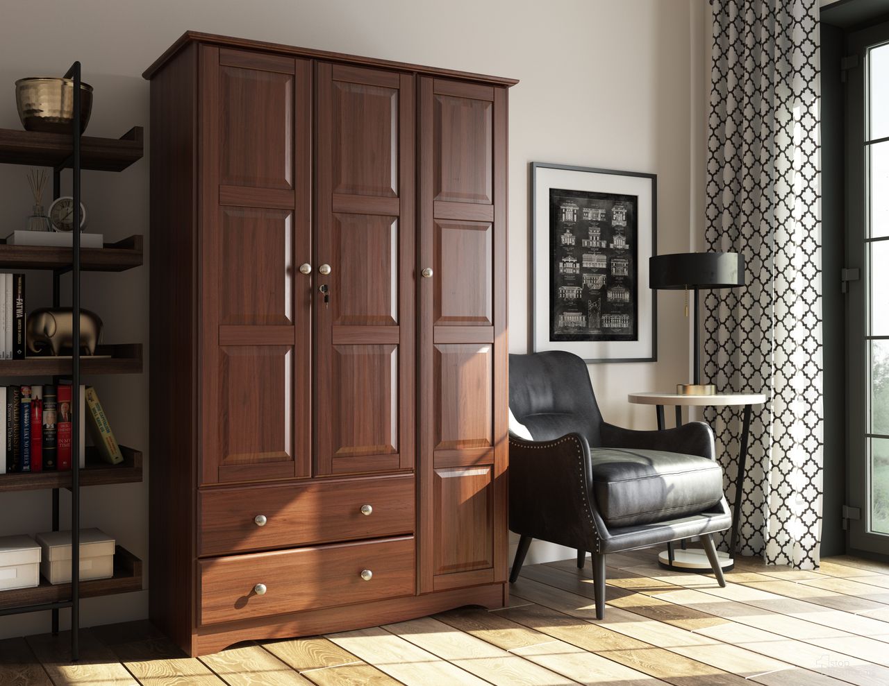 The appearance of Grand 3-Door Wardrobe with Raised Panel Doors and Metal Knobs In Mocha designed by Palace Imports in the modern / contemporary interior design. This mocha piece of furniture was selected by 1StopBedrooms from Grand Collection to add a touch of cosiness and style into your home. Sku: 5693K. Material: Solid Pine Wood.