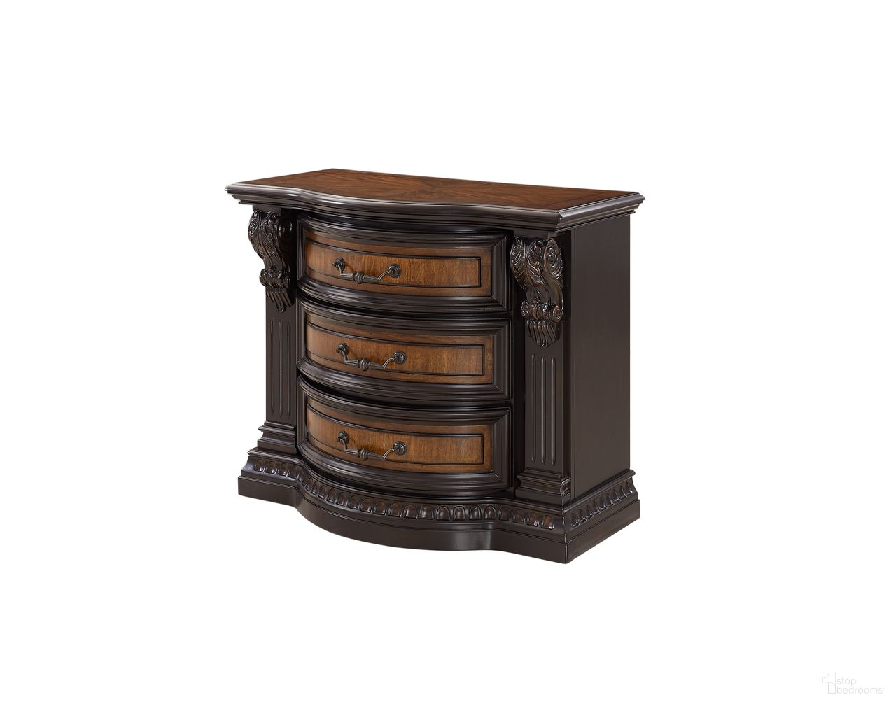 The appearance of Grand Estates 3 Drawer Nightstand in Cinnamon and Weathered Black designed by FD Home in the traditional interior design. This cinnamon and weathered black piece of furniture was selected by 1StopBedrooms from Grand Estates Collection to add a touch of cosiness and style into your home. Sku: C7202-02. Material: Poplar Solid.