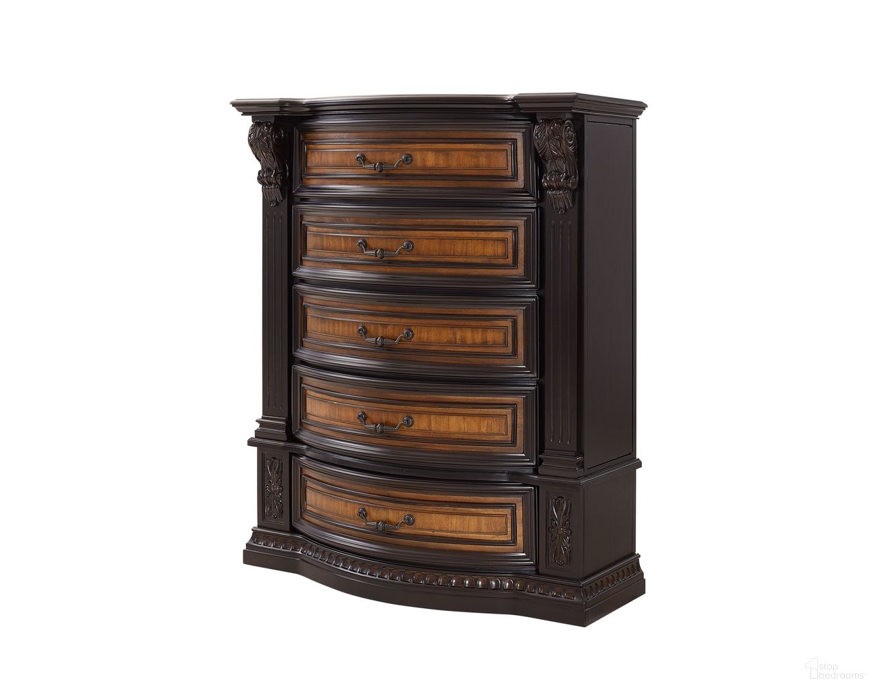 The appearance of Grand Estates 5 Drawer Chest in Cinnamon and Weathered Black designed by FD Home in the traditional interior design. This cinnamon and weathered black piece of furniture was selected by 1StopBedrooms from Grand Estates Collection to add a touch of cosiness and style into your home. Sku: C7202-11. Material: Poplar Solid.