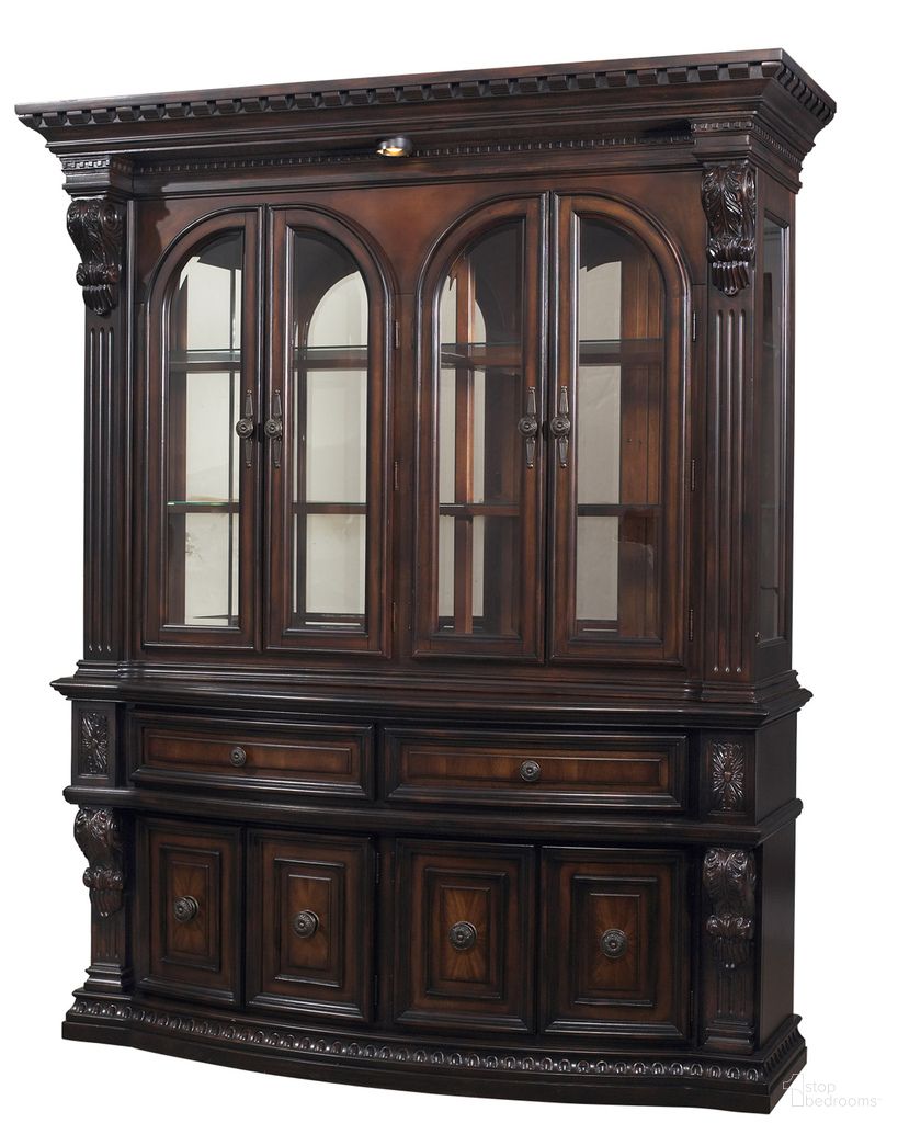 The appearance of Grand Estates China Hutch Cabinet in Cinnamon and Weathered Black designed by FD Home in the traditional interior design. This cinnamon and weathered black piece of furniture was selected by 1StopBedrooms from Grand Estates Collection to add a touch of cosiness and style into your home. Sku: C4202-06. Material: Poplar Solid.