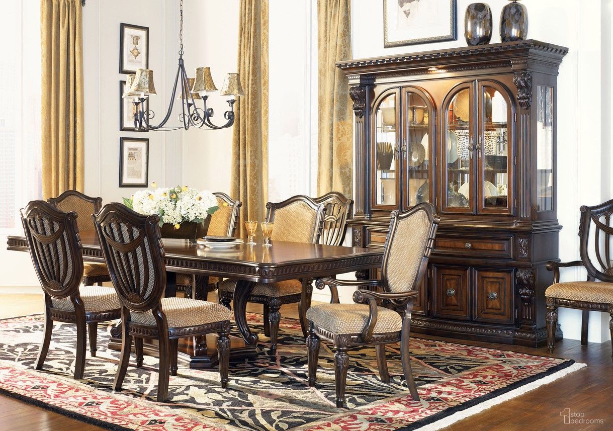 Grand Estates Extendable Dining Room Set in Cinnamon and Weathered Black