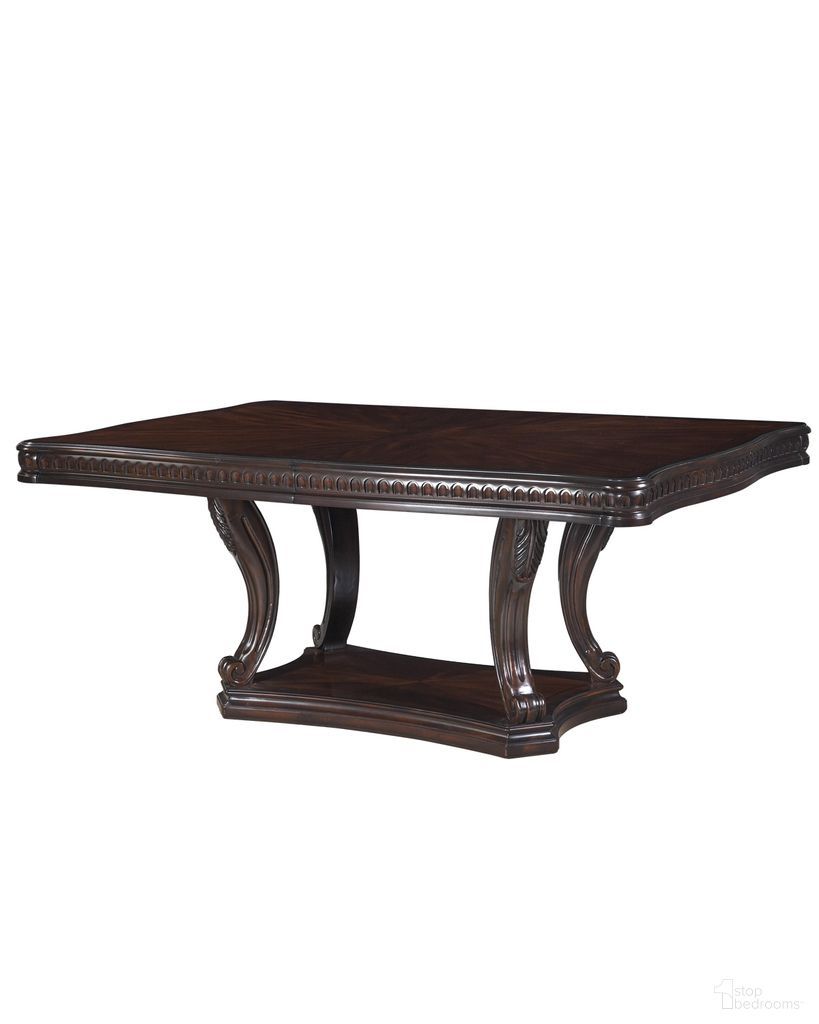 The appearance of Grand Estates Extendable Dining Table in Cinnamon and Weathered Black designed by FD Home in the traditional interior design. This cinnamon and weathered black piece of furniture was selected by 1StopBedrooms from Grand Estates Collection to add a touch of cosiness and style into your home. Sku: C4202-54B;C4202-54T. Table Base Style: Pedestal. Table Top Shape: Rectangular. Size: 48" x 108". Material: Poplar Solid.