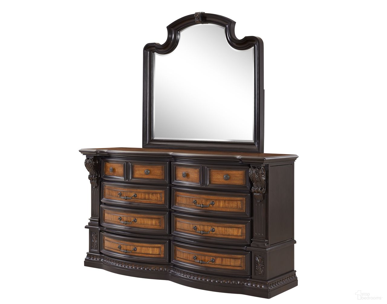 The appearance of Grand Estates Flat Top Bedroom Mirror in Cinnamon and Weathered Black designed by FD Home in the traditional interior design. This cinnamon and weathered black piece of furniture was selected by 1StopBedrooms from Grand Estates Collection to add a touch of cosiness and style into your home. Sku: C7202-06. Material: Poplar Solid.
