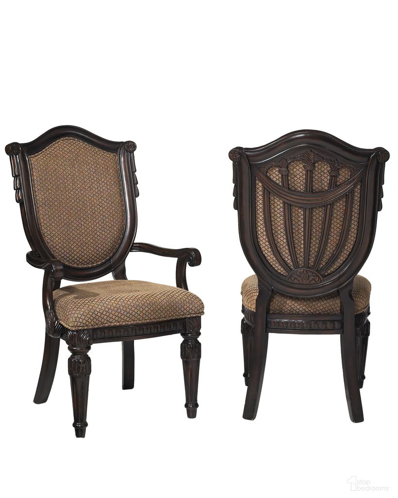 The appearance of Grand Estates Upholstered Dining Arm Chair Set of 2 in Cinnamon and Weathered Black designed by FD Home in the traditional interior design. This cinnamon and weathered black piece of furniture was selected by 1StopBedrooms from Grand Estates Collection to add a touch of cosiness and style into your home. Sku: C4202-08. Chair Type: Arm Chair. Material: Poplar Solid.