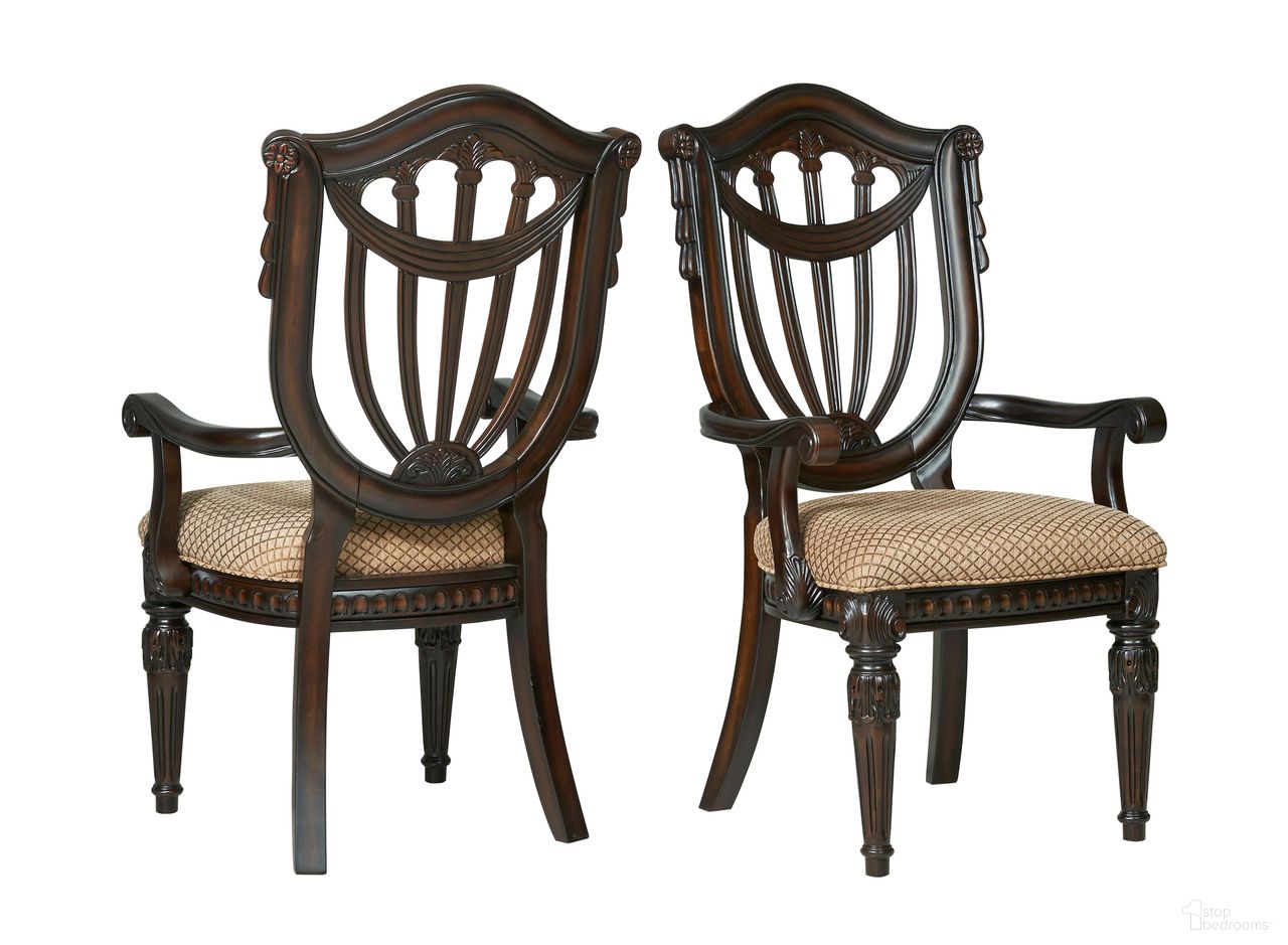 The appearance of Grand Estates Upholstered Dining Arm Chair Set of 2 in Cinnamon and Weathered Black designed by FD Home in the traditional interior design. This cinnamon and weathered black piece of furniture  was selected by 1StopBedrooms from Grand Estates Collection to add a touch of cosiness and style into your home. Sku: C4202-07. Material: Resin. Chair Type: Arm Chair.