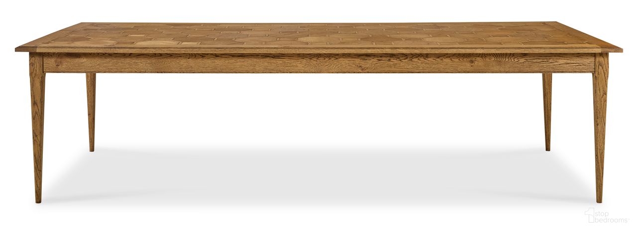 The appearance of Grand Tour Furniture Parquet Dining Table In Brown designed by Century Furniture in the transitional interior design. This brown piece of furniture was selected by 1StopBedrooms from Grand Tour Furniture Collection to add a touch of cosiness and style into your home. Sku: SF6273. Table Base Style: Legs. Material: Wood. Table Top Shape: Rectangular. Size: 48" x 110".