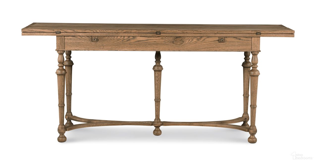 The appearance of Grand Tour Furniture Winston Flip-Top Console Table In Natural designed by Century Furniture in the modern / contemporary interior design. This natural piece of furniture was selected by 1StopBedrooms from Grand Tour Furniture Collection to add a touch of cosiness and style into your home. Sku: SF5972-V2. Material: Oak Veneer.